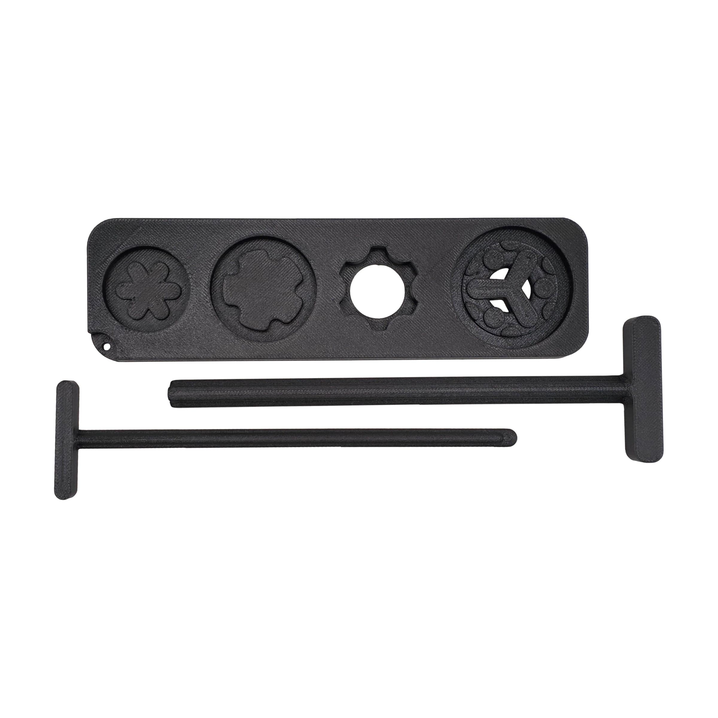 Universal suppressor wrench and baffle punches, flat lay