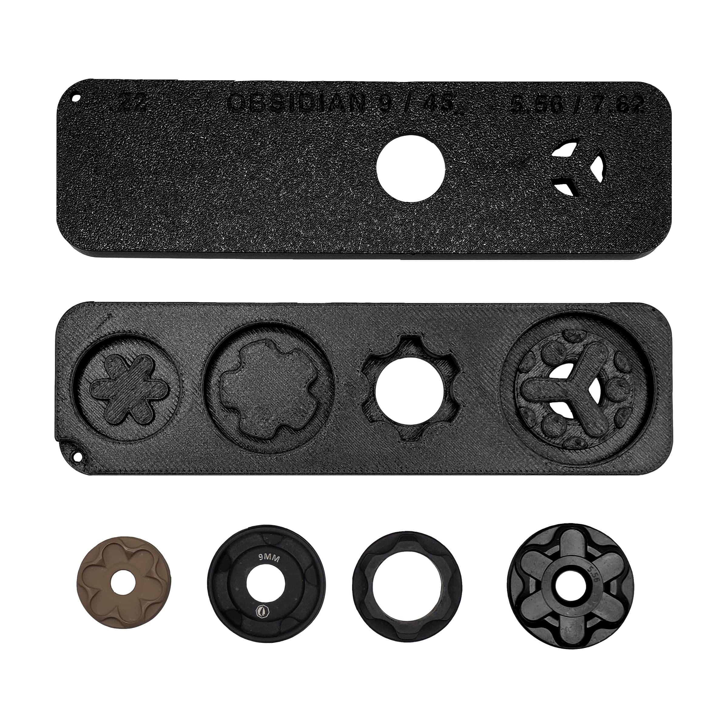 Universal suppressor wrench, both faces with disassembled components